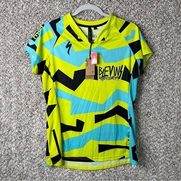 Specialized Jersey Women’s Large Andorra Sport Neon V-Neck Trail Cycling NWT - Picture 1 of 7